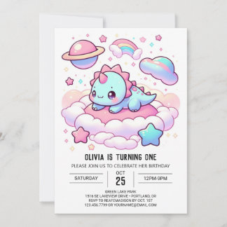 Cartoon Magical Dinosaur 1. Geburtstag Einladung
