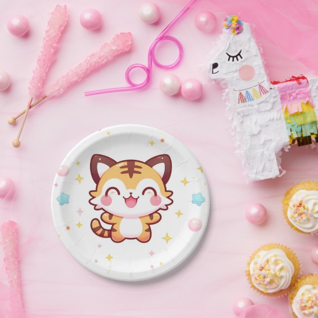 Cartoon Magical Tiger Baby Dusche Pappteller (Party)