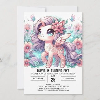 Cartoon Magical Unicorn Digitaler Geburtstag Einladung