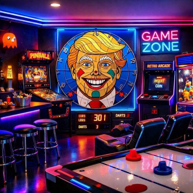 Cartoon Man Dartscheibe (“Game night just got presidential — aim high, score big, and let the neon lights decide the winner!”)