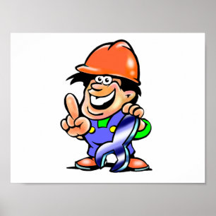 Cartoon Man in einem Hard Hat Poster