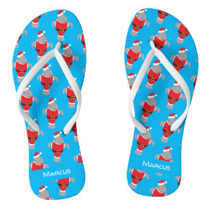Cartoon Manatee in Santa Outfit Neuheit Name Flip Flops