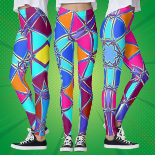 Cartoon Mandala Blau Rosa Gelb und Orange Leggings