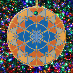 Cartoon Mandala Blauer Orange und Gelb Keramik Ornament