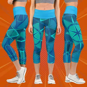 Cartoon Mandala Blue Capri Leggings