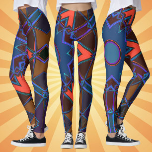 Cartoon Mandala Blue Orange und Lila Leggings