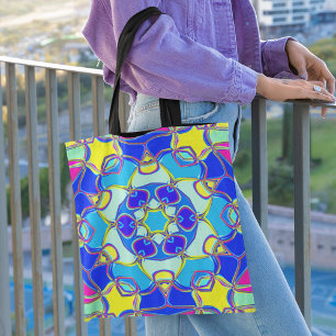 Cartoon Mandala Blume Blau Gelb und Rosa