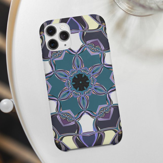 Cartoon Mandala Blume Blau Lila Schwarz und Weiß Case-Mate iPhone Hülle (Von Creator hochgeladen)