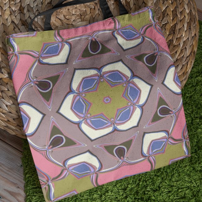 Cartoon Mandala Blume Blau Rosa und Gelbe Tasche B (Von Creator hochgeladen)