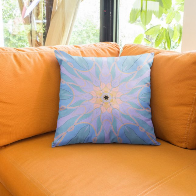 Cartoon Mandala Blume Blau und Gelb Kissen (Von Creator hochgeladen)