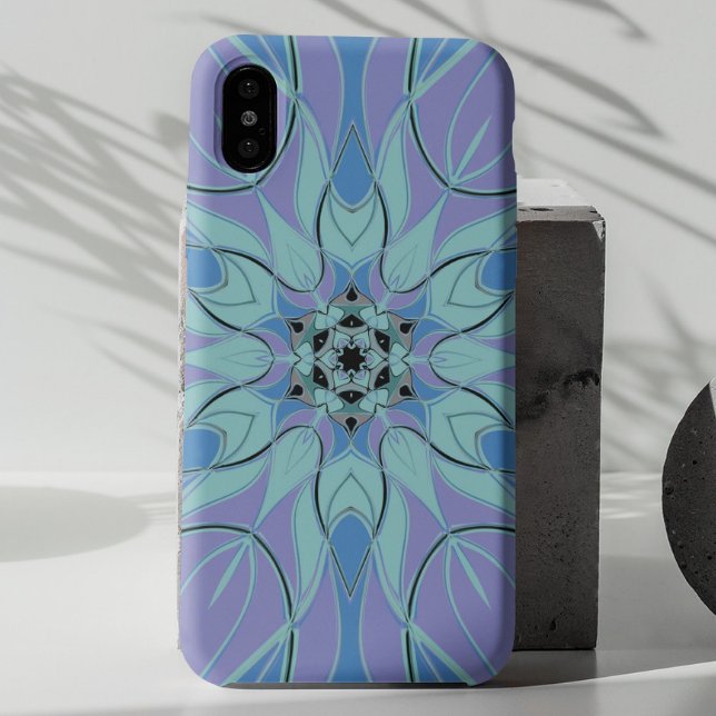 Cartoon Mandala Blume Blau und Lila Case-Mate iPhone Hülle (Von Creator hochgeladen)