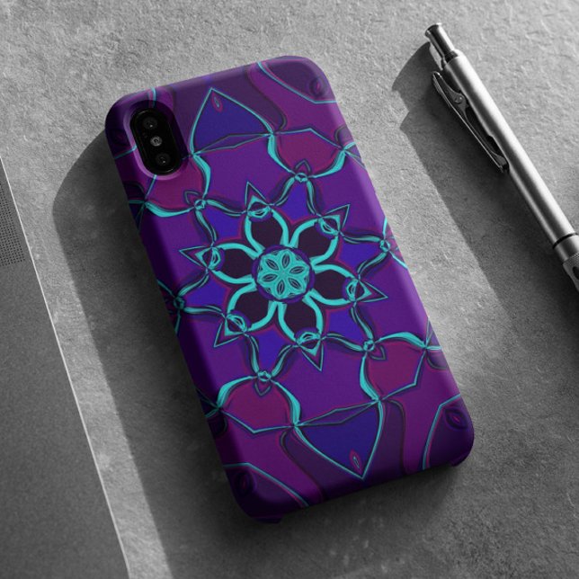 Cartoon Mandala Blume Blau und Lila Case-Mate iPhone Hülle (Von Creator hochgeladen)