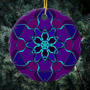 Cartoon Mandala Blume Blau und Lila Keramik Ornament