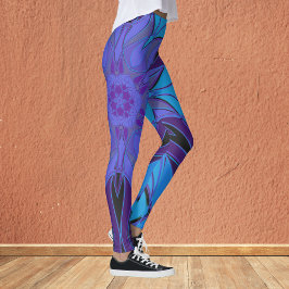 Cartoon Mandala Blume Blau und Lila Leggings
