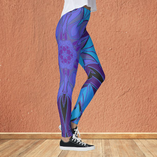 Cartoon Mandala Blume Blau und Lila Leggings