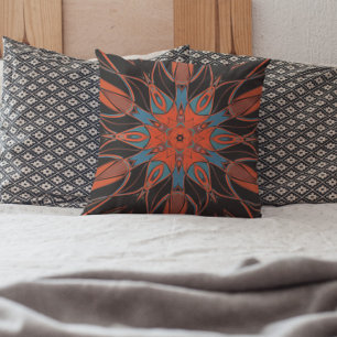 Cartoon Mandala Blume Blue Orange und Black Kissen