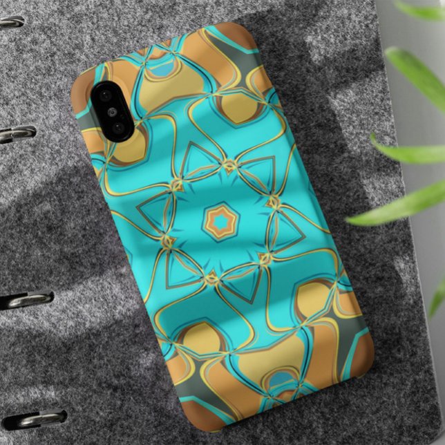 Cartoon Mandala Blume Blue und Orange Case-Mate iPhone Hülle (Von Creator hochgeladen)