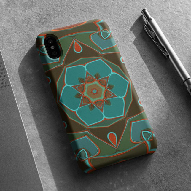 Cartoon Mandala Blume Blue und Orange Case-Mate iPhone Hülle (Von Creator hochgeladen)