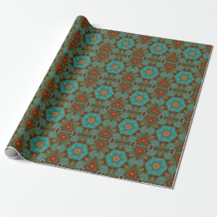 Cartoon Mandala Blume Blue und Orange Geschenkpapier