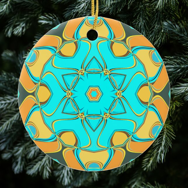Cartoon Mandala Blume Blue und Orange Keramik Ornament (Von Creator hochgeladen)