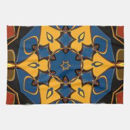 Cartoon Mandala Blume Gelb Blau und Orange Geschirrtuch