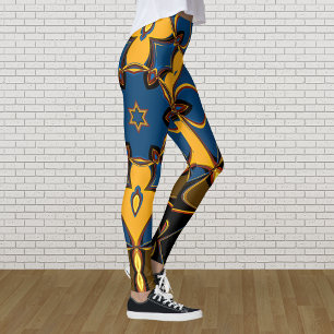 Cartoon Mandala Blume Gelb Blau und Orange Leggings