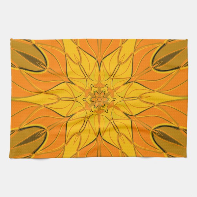 Cartoon Mandala Blume Gelb Geschirrtuch (Horizontal)