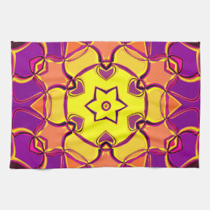 Cartoon Mandala Blume Gelb Orange und Rosa Geschirrtuch