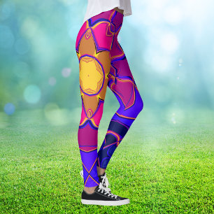 Cartoon Mandala Blume Gelb Rosa und Blau Leggings