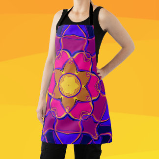 Cartoon Mandala Blume Gelb Rosa und Blau Schürze