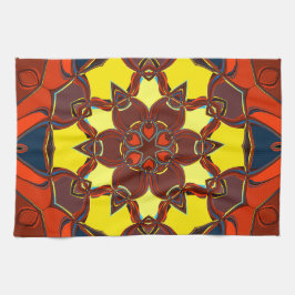 Cartoon Mandala Blume Gelb- und Blautönen Geschirrtuch