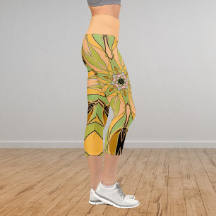 Cartoon Mandala Blume Gelb und Orange Capri Leggings