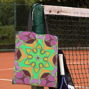 Cartoon Mandala Blume Green Orange und Lila