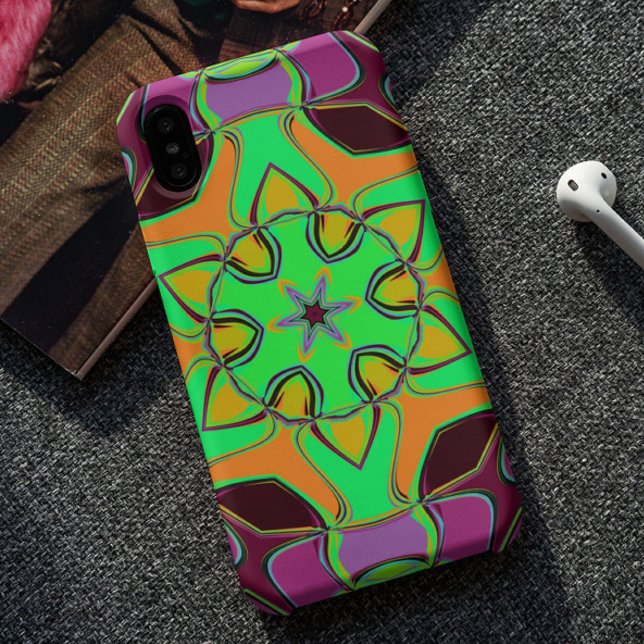 Cartoon Mandala Blume Green Orange und Lila Case-Mate iPhone Hülle (Von Creator hochgeladen)