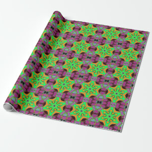 Cartoon Mandala Blume Green Orange und Lila Geschenkpapier