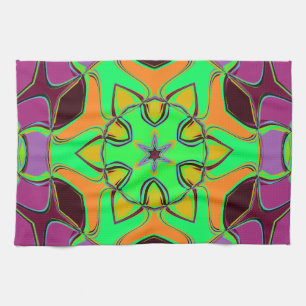 Cartoon Mandala Blume Green Orange und Lila Geschirrtuch