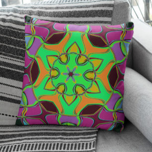 Cartoon Mandala Blume Green Orange und Lila Kissen