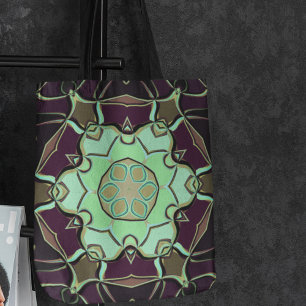 Cartoon Mandala Blume Grün Lila und Schwarz