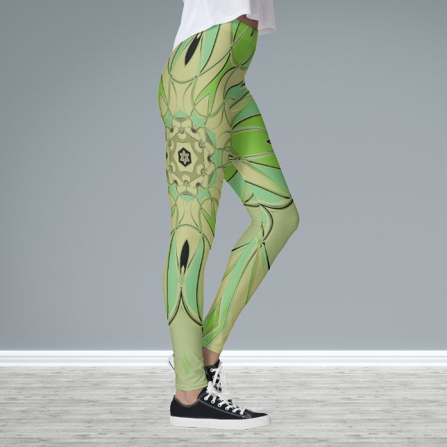 Cartoon Mandala Blume Grün und Blau Leggings (Von Creator hochgeladen)