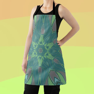 Cartoon Mandala Blume Grün und Blau Schürze