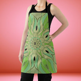 Cartoon Mandala Blume Grün und Blau Schürze