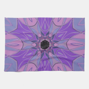 Cartoon Mandala Blume Lila Rosa und Blau Geschirrtuch