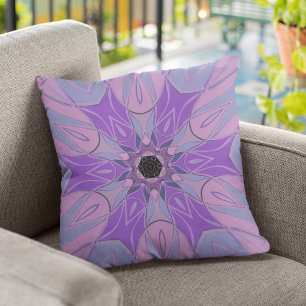 Cartoon Mandala Blume Lila Rosa und Blau Kissen