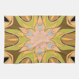 Cartoon Mandala Blume Orange Green und Blue Geschirrtuch