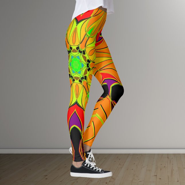 Cartoon Mandala Blume Orange Green und Red Leggings (Von Creator hochgeladen)