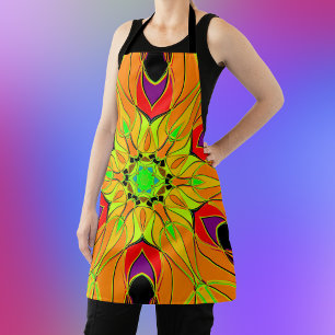 Cartoon Mandala Blume Orange Green und Red Schürze