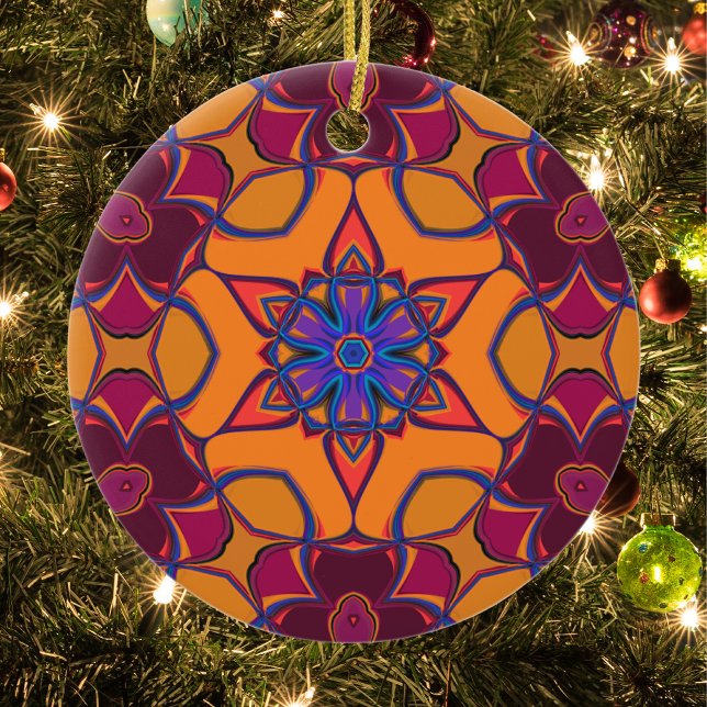 Cartoon Mandala Blume Orange Lila und blau Keramik Ornament (Von Creator hochgeladen)