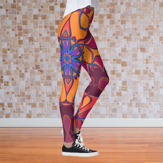 Cartoon Mandala Blume Orange Lila und blau Leggings (Von Creator hochgeladen)