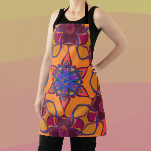 Cartoon Mandala Blume Orange Lila und blau Schürze