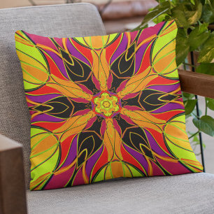 Cartoon Mandala Blume Orange Lila und rot Kissen